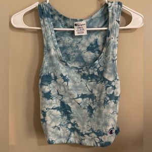 Blue tie-dye cropped workout top